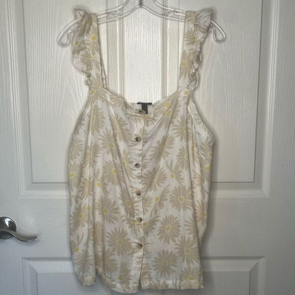 Torrid 1 Daisy Daydream Tank Top Sz 1X 14 - 16 Tan White Floral - Picture 2 of 12